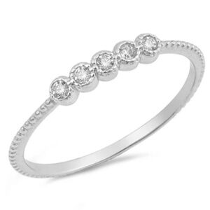Sterling Silver CZ Beaded Ring – Size 9